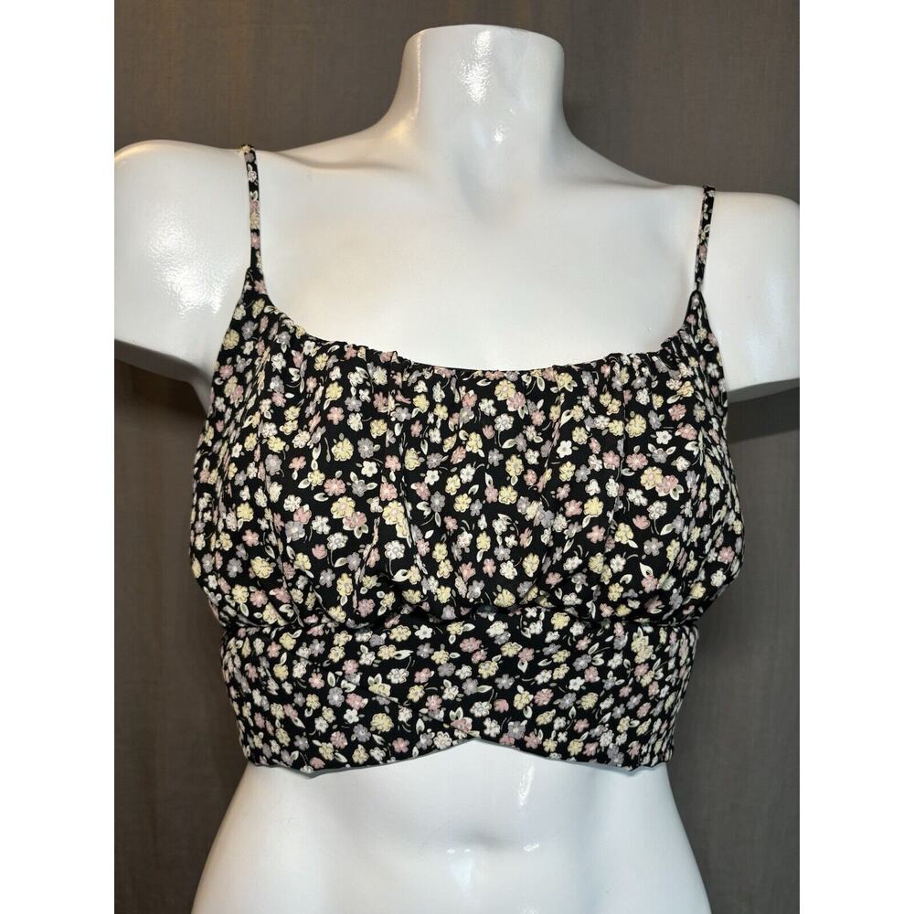 Love Tree Papaya Black Floral Stretch Crop Tank Top Bralette medium NWT